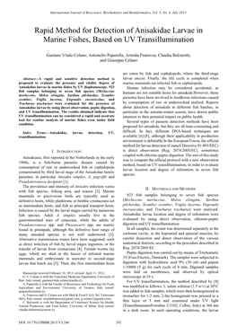 Rapid Method for Detection of Anisakidae Larvae in Marine Fishes, Based on UV Transillumination