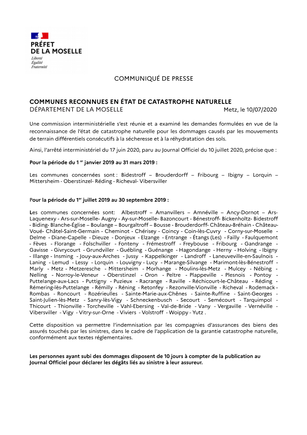 Communiqué De Presse Communes Reconnues En