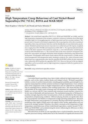 High Temperature Creep Behaviour of Cast Nickel-Based Superalloys INC 713 LC, B1914 and MAR-M247