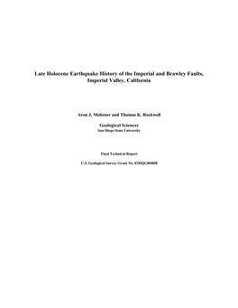 Late Holocene Earthquake History of the Imperial and Brawley Faults, Imperial Valley, California