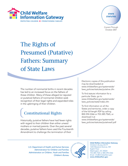 The Rights of Presumed (Putative) Fathers: Summary of State Laws