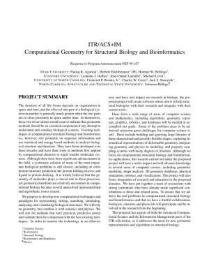 ITR/ACS+IM Computational Geometry for Structural Biology and Bioinformatics