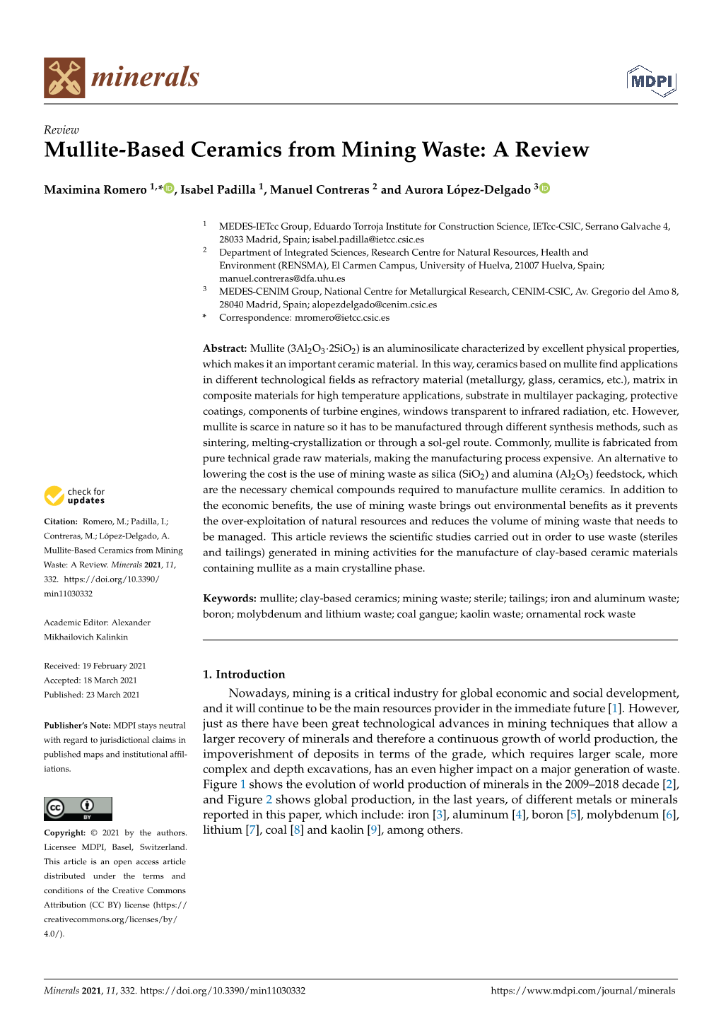 Mullite-Based Ceramics from Mining Waste: a Review