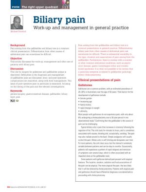 Biliary Pain Work-Up and Management in General Practice Michael Crawford