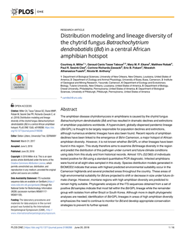 Distribution Modeling and Lineage Diversity of the Chytrid Fungus Batrachochytrium Dendrobatidis (Bd) in a Central African Amphibian Hotspot