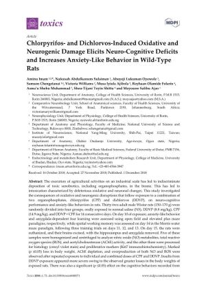 Chlorpyrifos- and Dichlorvos-Induced Oxidative and Neurogenic Damage Elicits Neuro-Cognitive Deficits and Increases Anxiety-Like Behavior in Wild-Type Rats