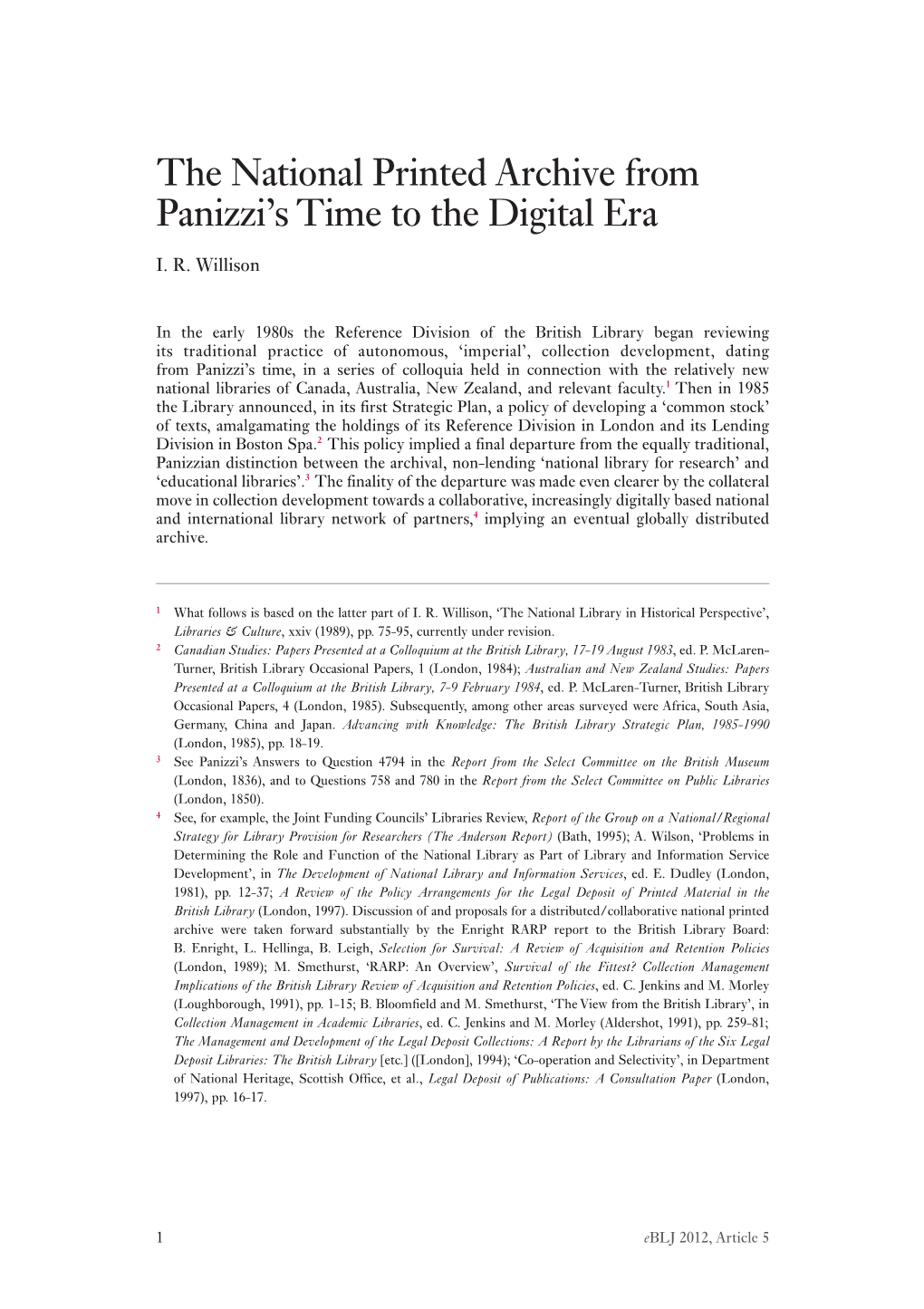 The National Printed Archive from Panizzi's Time