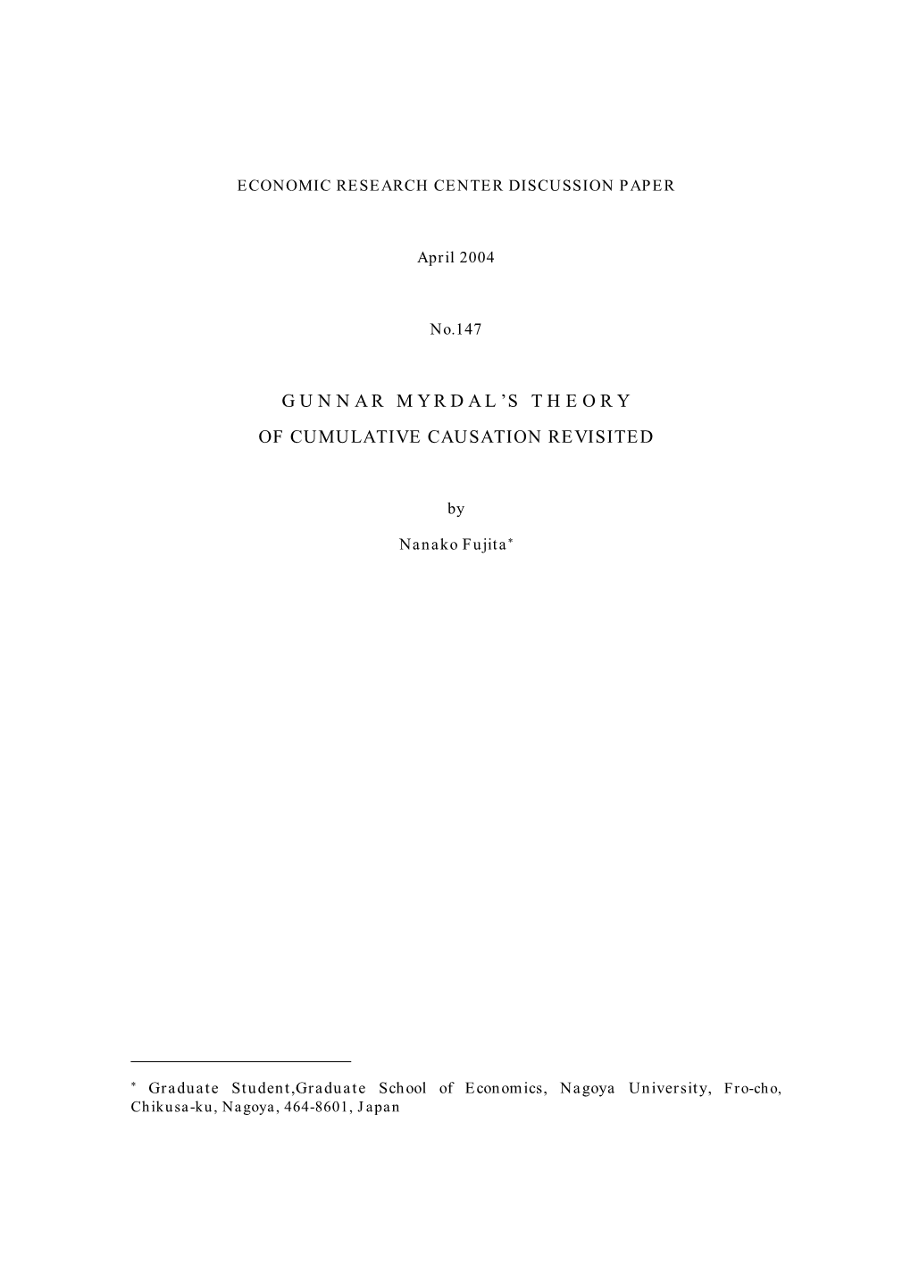 Gunnar Myrdal's Theory Of Cumulative Causation - DocsLib