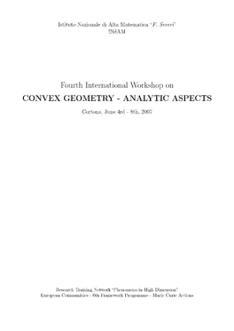 Convex Geometry - Analytic Aspects