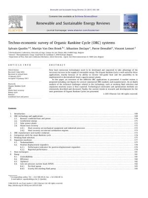 Techno-Economic Survey of Organic Rankine Cycle (ORC) Systems