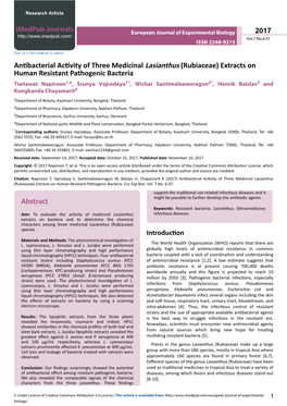 Antibacterial Activity of Three Medicinal Lasianthus (Rubiaceae)