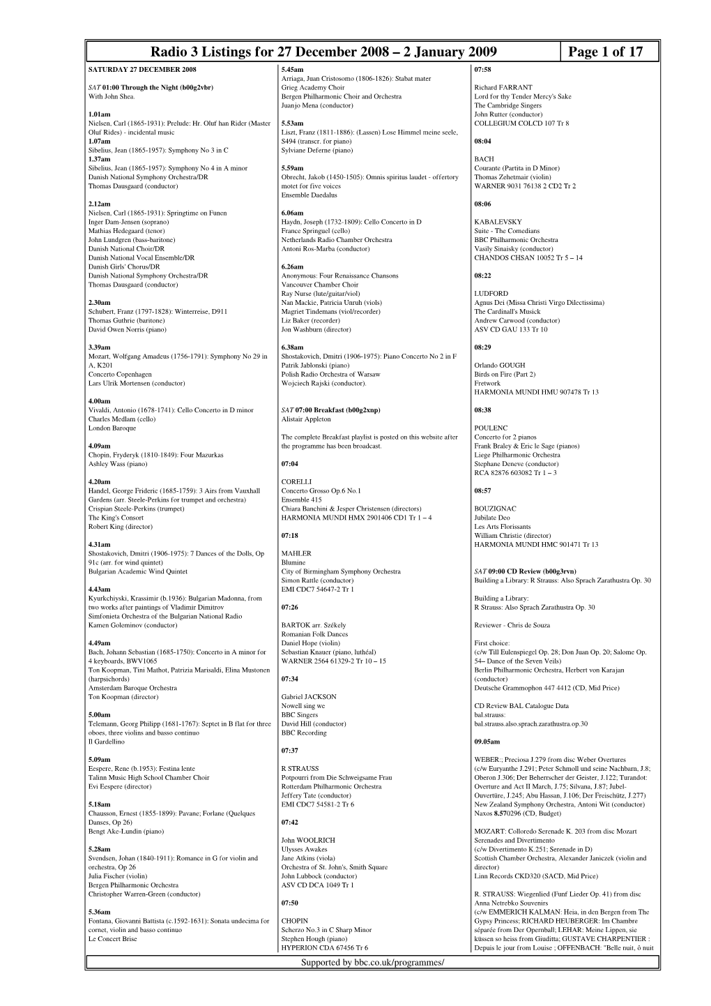 Radio 3 Listings for 27 December 2008 – 2 January 2009 Page 1 of 17