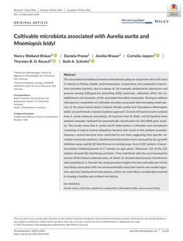 Cultivable Microbiota Associated with Aurelia Aurita and Mnemiopsis Leidyi