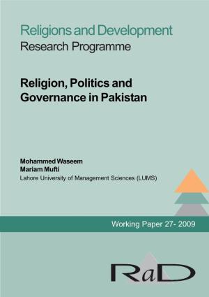 Religion, Politics and Governance in Pakistan