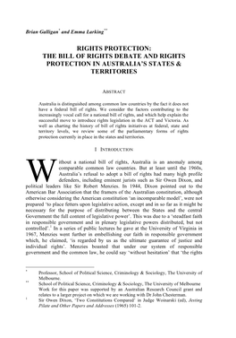 The Bill of Rights Debate and Rights Protection in Australia’S States & Territories