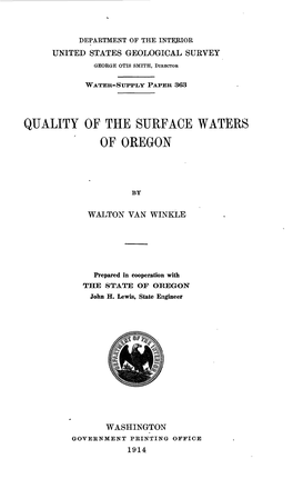 Quality of the Surface Waters of Oregon