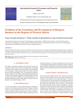 Problems of the Formation and Development of Diaspora Business in the Regions of Western Siberia
