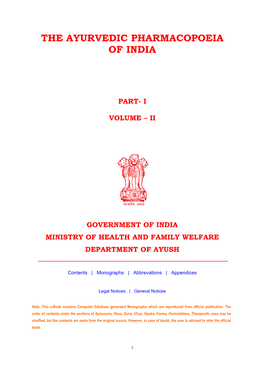 The Ayurvedic Pharmacopoeia of India; Part – I Volume