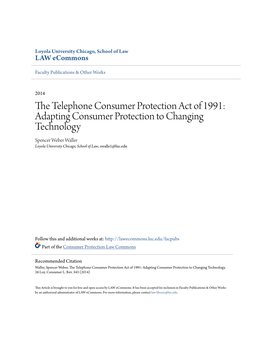 The Telephone Consumer Protection Act of 1991: Adapting Consumer Protection to Changing Technology