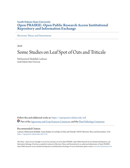 Some Studies on Leaf Spot of Oats and Triticale Mohammed Abdullah Lashram South Dakota State University