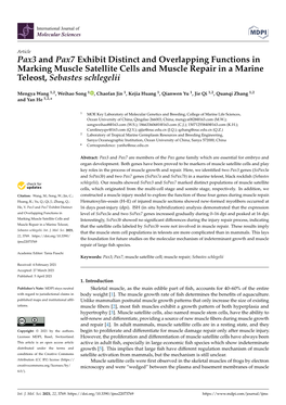 Pax3 and Pax7 Exhibit Distinct and Overlapping Functions in Marking Muscle Satellite Cells and Muscle Repair in a Marine Teleost, Sebastes Schlegelii