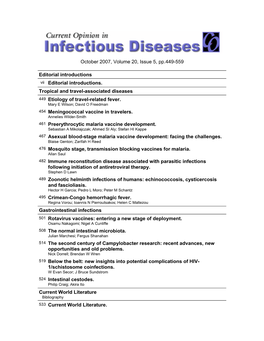 Current Opinion in Infectious Diseases Was Launched in 1988
