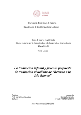Propuesta De Traducción Al Italiano De “Retorno a La Isla Blanca”