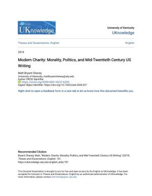 Modern Charity: Morality, Politics, and Mid-Twentieth Century US Writing