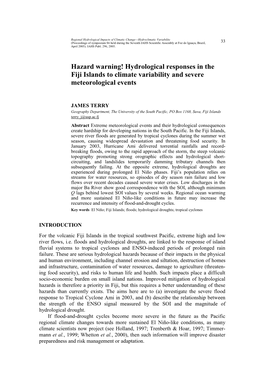 Hydrological Responses in the Fiji Islands to Climate Variability and Severe Meteorological Events