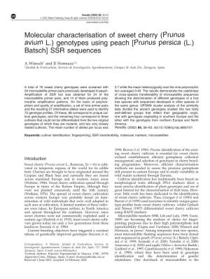 Molecular Characterisation of Sweet Cherry (Prunus Avium L.) Genotypes Using Peach [Prunus Persica (L.) Batsch] SSR Sequences