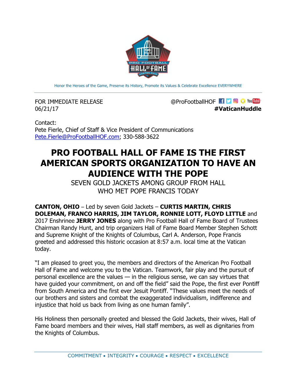 Pro Football Hall of Fame Is the First American Sports