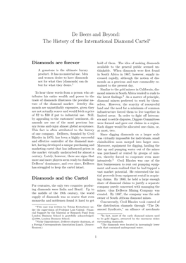 De Beers and Beyond: the History of the International Diamond Cartel∗