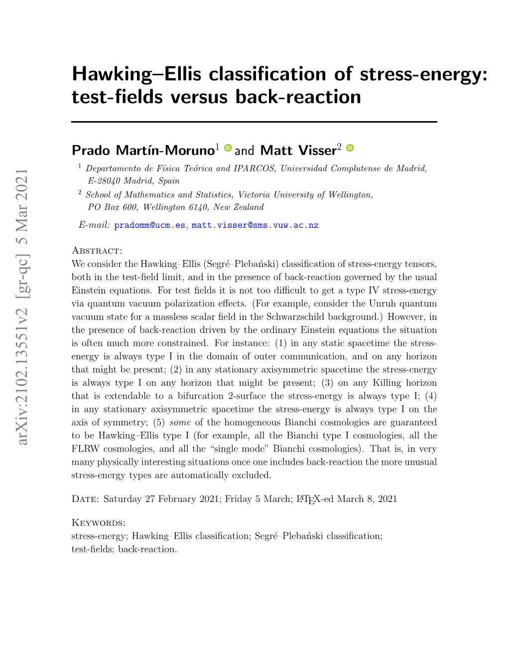 Hawking–Ellis Classification of Stress-Energy