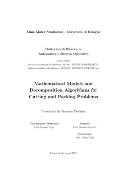 Mathematical Models and Decomposition Algorithms for Cutting and Packing Problems