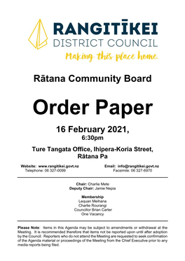 Ratana Community Board Agenda10 November 2020