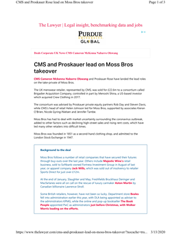 CMS and Proskauer Lead on Moss Bros Takeover