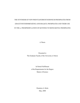 The Synthesis of New Phenylhydroxyiodonium Phosphates from (Diacetoxyiodobenzene) and Dialkyl Phosphates and Their Use In