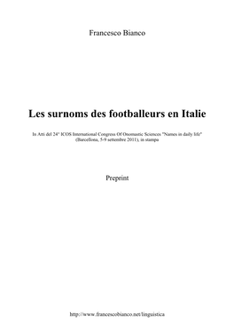 Les Surnoms Des Footballeurs En Italie