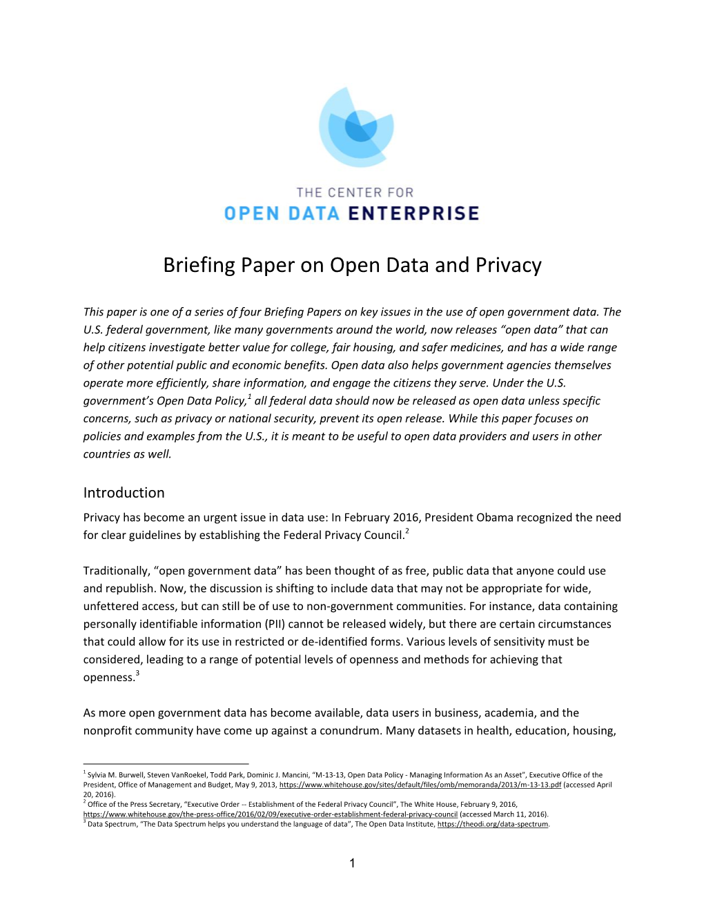 Briefing Paper on Open Data and Privacy