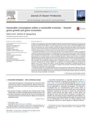 Sustainable Consumption Within a Sustainable Economy E Beyond Green Growth and Green Economies