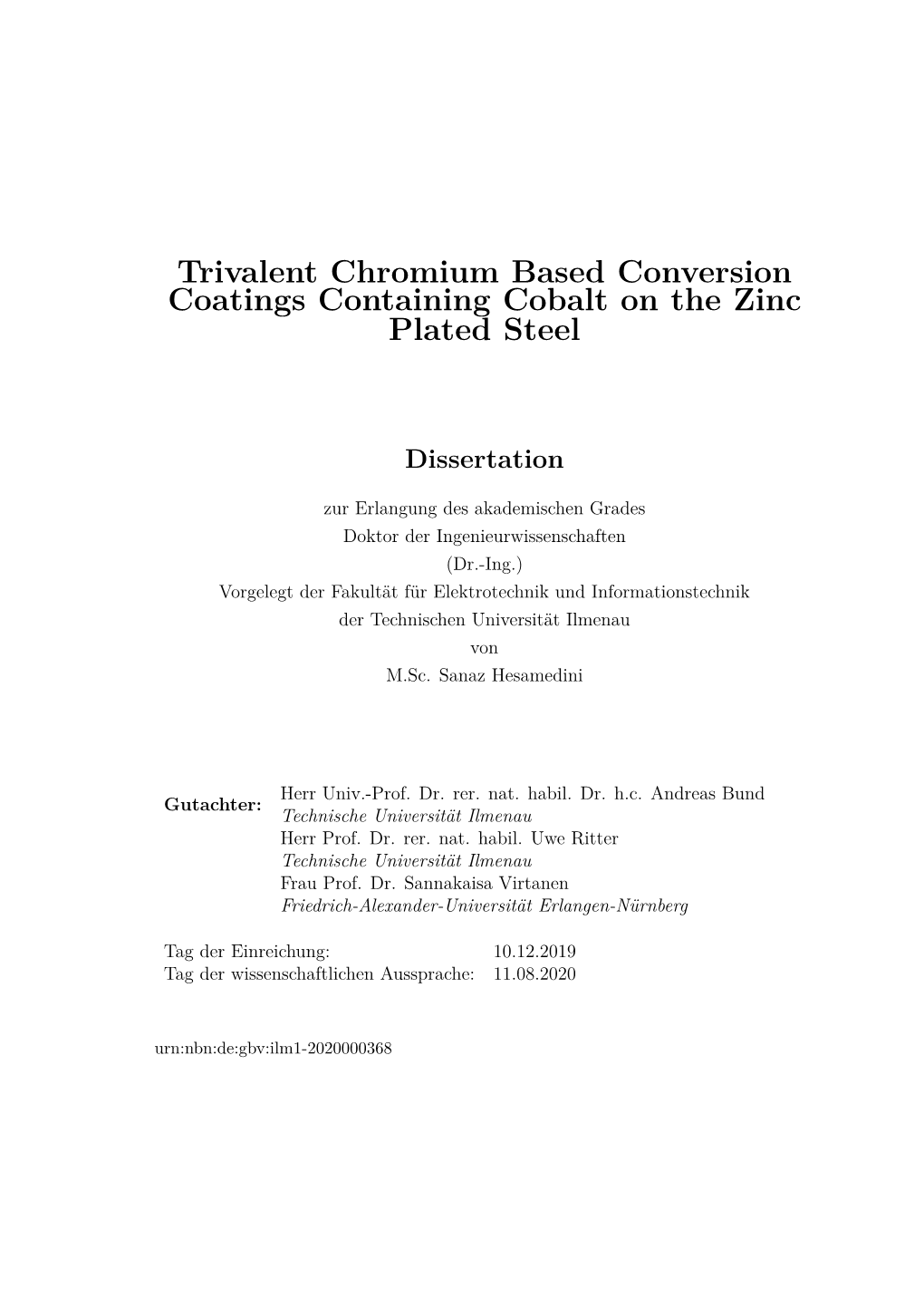 Trivalent Chromium Based Conversion Coatings Containing Cobalt on the Zinc Plated Steel