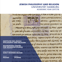 Jewish Philosophy and Religion Universität Hamburg Academic Year 2017/18