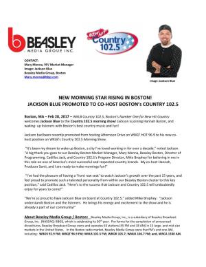 JACKSON BLUE PROMOTED to CO-HOST BOSTON's COUNTRY