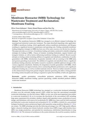 (MBR) Technology for Wastewater Treatment and Reclamation: Membrane Fouling