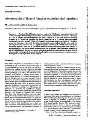Abnormalities of Thyroid Function Tests in Hospital Inpatients