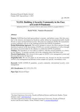 NATO: Building a Security Community in the Face of Covid-19 Pandemic Submitted 20/01/21, 1St Revision 11/02/21, 2Nd Revision 28/02/21, Accepted 20/03/21