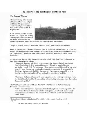 The History of the Buildings at Berthoud Pass.Docx