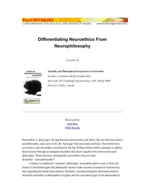 Differentiating Neuroethics from Neurophilosophy