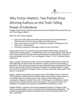 Why Fiction Matters: Two Pulitzer-Prize Winning Authors On
