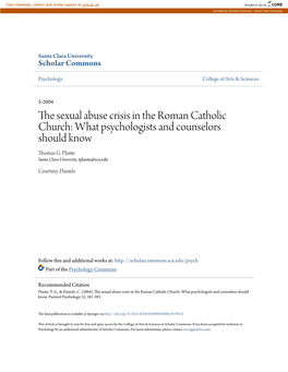 The Sexual Abuse Crisis in the Roman Catholic Church: What Psychologists and Counselors Should Know Thomas G